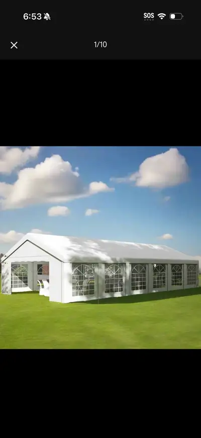 20x40 tent for weddings/outdoor parties. Lightly used for one wedding with a slight, easily sewn 1 f...