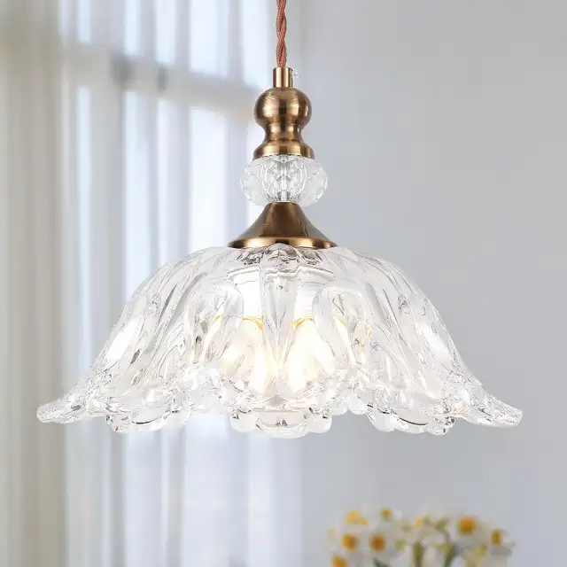 NZZDYI Brass Vintage Glass Pendant Light, 10.6 Gold Adjustable H in Indoor Lighting & Fans in Oshawa / Durham Region - Image 2