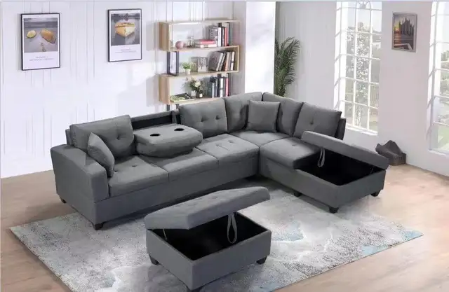 Clearance Brand New Sectional Sofa With Storage Ottoman Big Sale in Couches & Futons in Owen Sound - Image 2