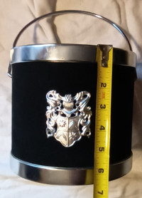 Vintage Black Velvet & Silver Ice Bucket with Crest