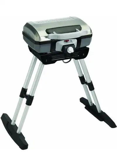 Portable electric grill with 145-square-inch grilling area and telescoping stand Cooks 8 burgers, 8...