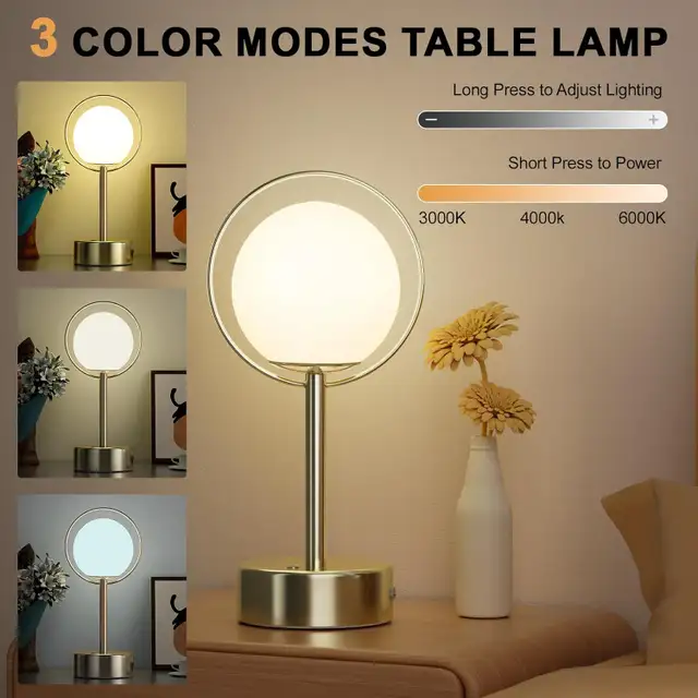 Rechargeable Table Lamp 5000mAh Gold Touch Dimmable 3 CCT Batter in Indoor Lighting & Fans in Oshawa / Durham Region - Image 3