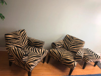 Zebra arm chairs with ottoman for the wild side!