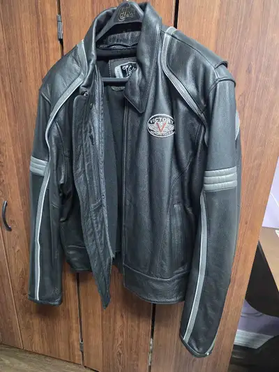 Victory motorcycle jacket. Leather in excellent shape , hardly worn. From a smoke and pet free home....
