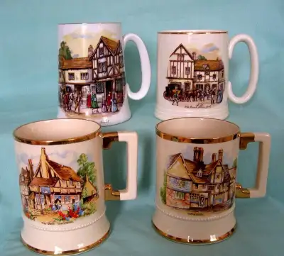 QUATRE BOCS SOUVENIR ANGLAIS // ENGLISH SOUVENIR MUGS c.1950, View more