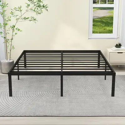 Heavy-duty metal platform bed frame with 16inch storage space below. Dimension 18'' H X 72'' W X 75'...