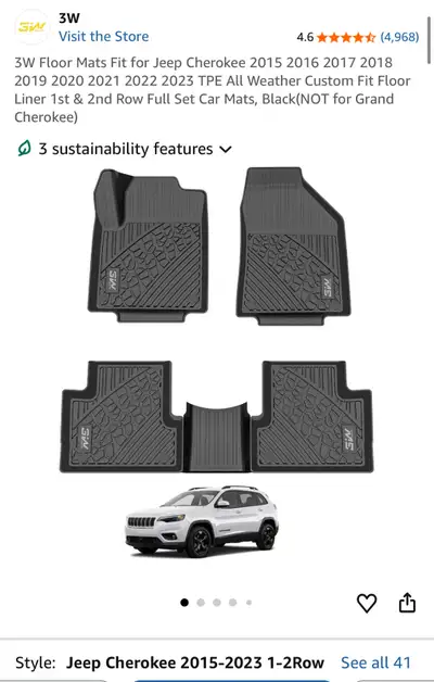 3W Floor Mats + Cargo Liner Jeep Cherokee 15-23, View more