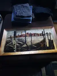 Peinture inversé  Vintage sur Verre incurvé de bateau et signé