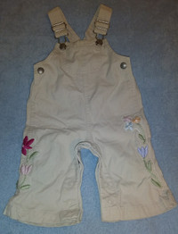 Baby Gap Girls Overalls,Khaki Floral Embroidered Size 3-6 Months