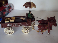 CAST IRON HORSE DRAWN FRESH FRUITS AND VEGETABLES WAGON