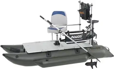 INFLATABLE PONTOON BOAT, COMES WITH SEAT, OAR, BACK PACK, ELECTRIC MOTOR, EASY TO ASSEMBLE, HOLDS AN...