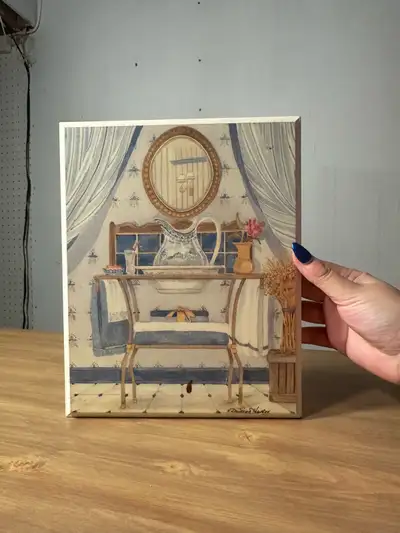 Blue house decor wooden portrait , View more