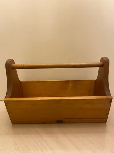 Vintage wood tool caddy w handle supply organizer carrier, View more