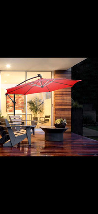 10ft Cantilever Solar Hanging Offset Umbrella Outdoor LED Lights