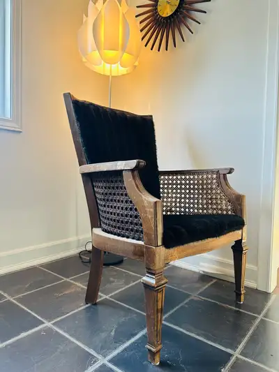 fauteuil cannage et bois mid century armchair, View more