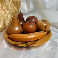 Mix Lot of Vintage Handmade Wooden Fruit on a Plate Decor