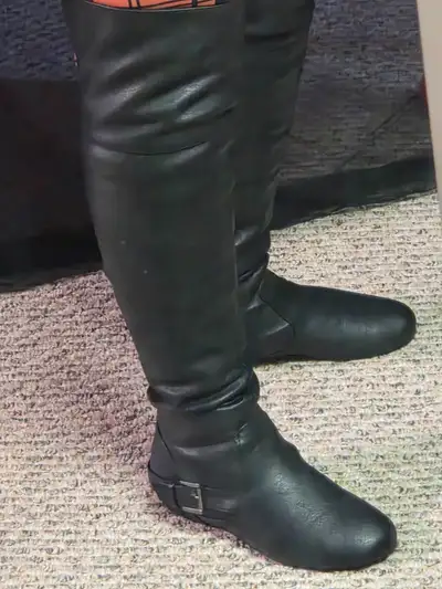 Womens Black Leather/Suede Knewomense-High/Thigh-boots, View more