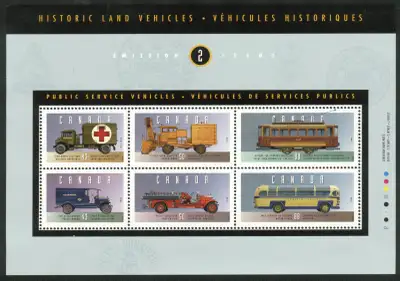 Canadian Stamp miniature pane souvenir sheet; #2 of historic land vehicles. Scott Unitrade #'s1527a-...
