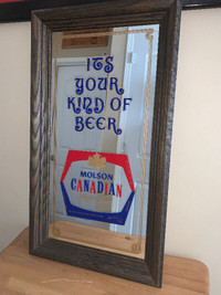 Vintage Solid Oak XL Size Molson Canadian beer bar sign mirror