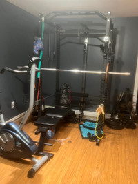 Full at home gym with bike and 350lbs of weights