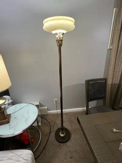 Free delivery used Vintage Floor Lamp with Cream Shade, View more