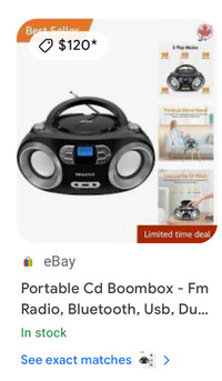 Portable CD Boombox - FM Radio, Bluetooth, USB, Dual Speakers - 