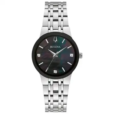 Bulova 96P217 30mm Women's Quartz Fashion Watch - Silver/ Black - NEW Invite bold elegance to any lo...