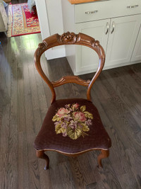 Antique Balloon Back Solid Wood Chair Needlepoint Seat