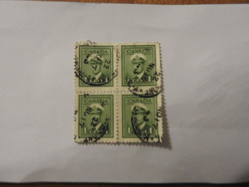 4 Stamp Block 1942 Canadian 1 Cent Stamps Arts & Collectibles