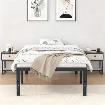 New Black Metal Platform Bed Frame With Steel Slat Support, View more
