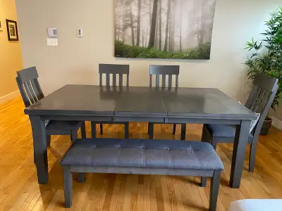 Dining Room Table with 4 Chairs and Bench, View more