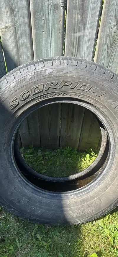 Selling a set of four Pirelli Scorpion ATR tires, sized at 265/70R17 with M+S rating, suitable for a...