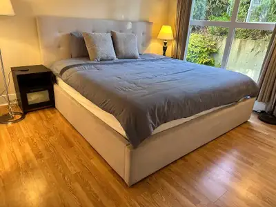LIKE NEW! Briers King-Sized Bed with Storage + Serta Mattress, View more