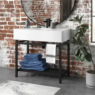 This brand new Twin Star Home 36-inch white vanity is a modern marvel for any bathroom! Featuring a...