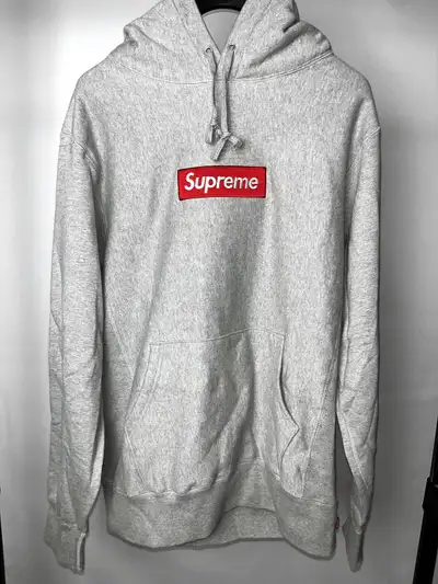Supreme Box Logo Hoodie, Red Bogo — Heather Grey, Men's Large, View more
