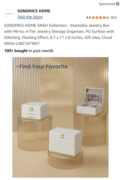 SONGMICS 4 tier Jewelry Box, View more