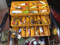 Vintage fishing tackle and Old Pall box