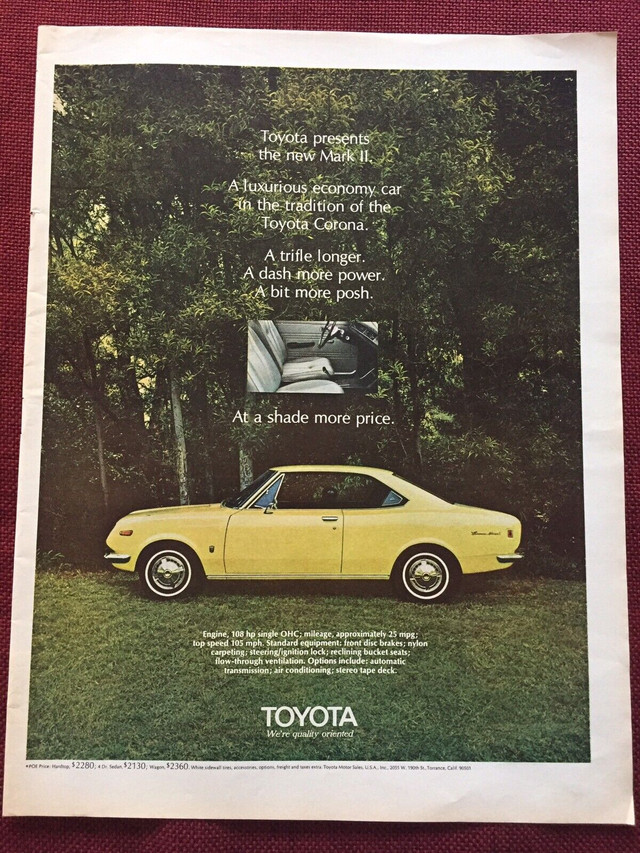 1970 Toyota Mark II Original Ad in Arts & Collectibles in North Bay