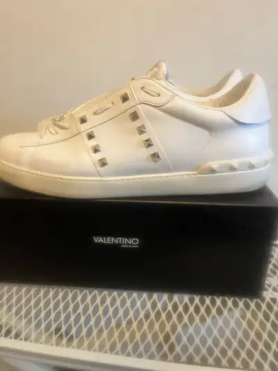 Men's Size 13 Valentino  Calfskin Leather Sneakers with Gold Roc, View more