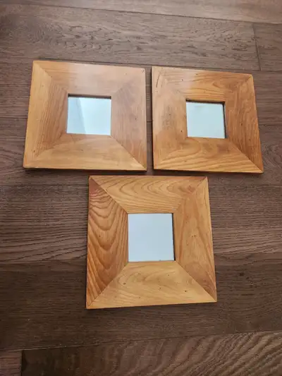 Set of 3 wooden framed mirrors, square 10'' - $15, View more