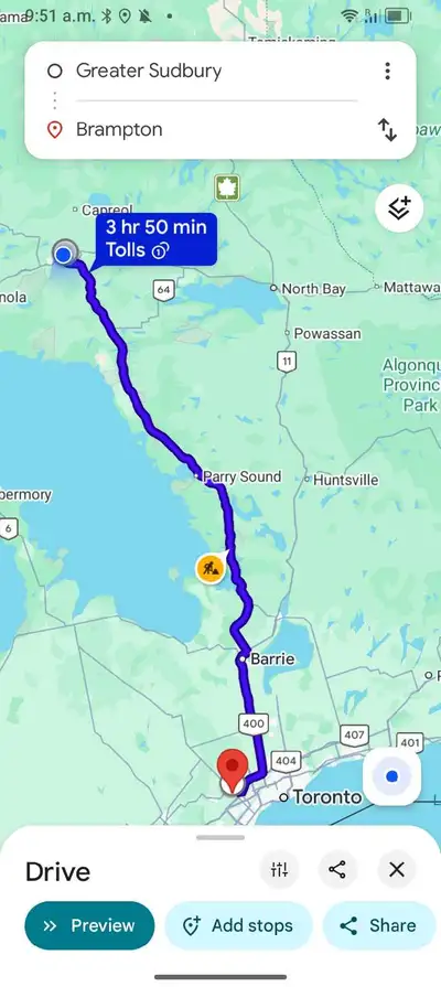 Looking for someone from Sudbury to drive from Sudbury to Brampton for me. It's 4 hours driving each...