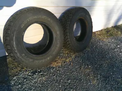 This pair of Motomaster 10ply tires have like new tread on them might have a 1000klms on them but th...