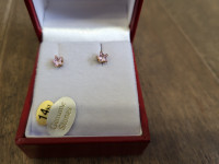 Brand New 14KT Yellow Gold Pink Cubic Zirconia Earrings For Sale