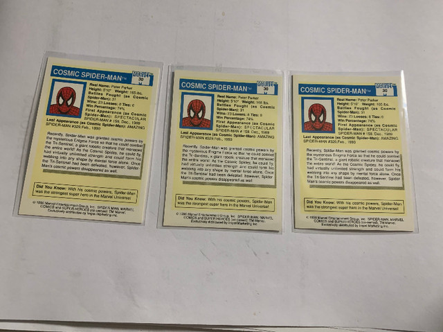 (2) Spiderman RC. 1990 Impel Marvel Universe Series 1 Cosmic #30 dans Art et objets de collection  à Longueuil/Rive Sud - Image 2