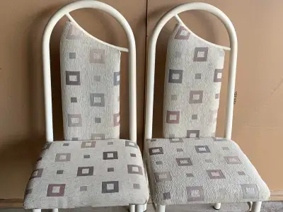 2 Chairs : White metal : New upholstery : Clean, Smoke Free, View more