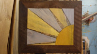 Wooden Sun With Rays In Rustic Frame