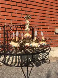 Chandelier Lampe Fixture Antique Italienne Laiton Céramique