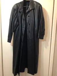 Woman's black full length leather jacket