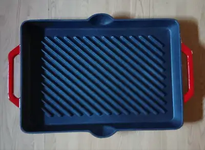 PC Enamel Cast Iron Rectangular Grill Pan- Red, View more