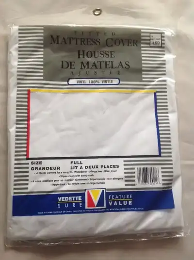New Vinyl Fitted Mattress Protector, Size Double, White, View more